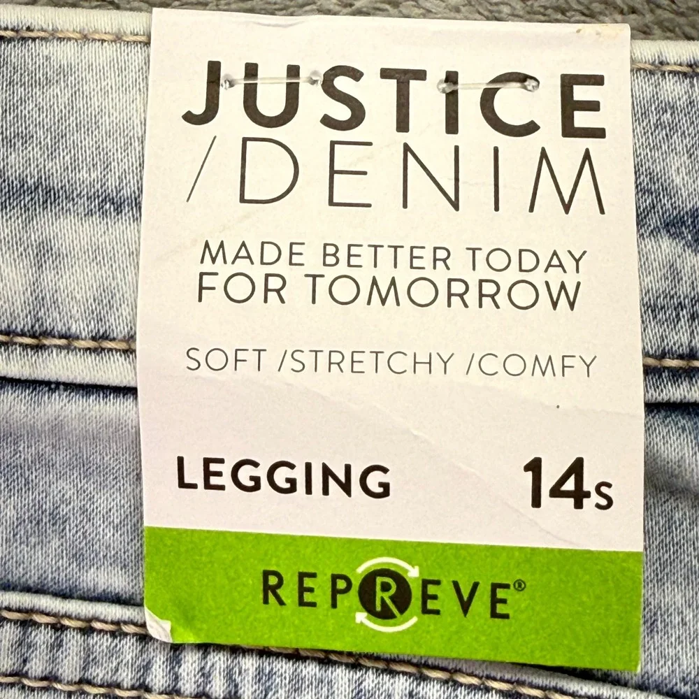 Justice Girls Denim Leggings Size‎ 14 Slim Blue Acid Wash Soft Stretchy Comfy